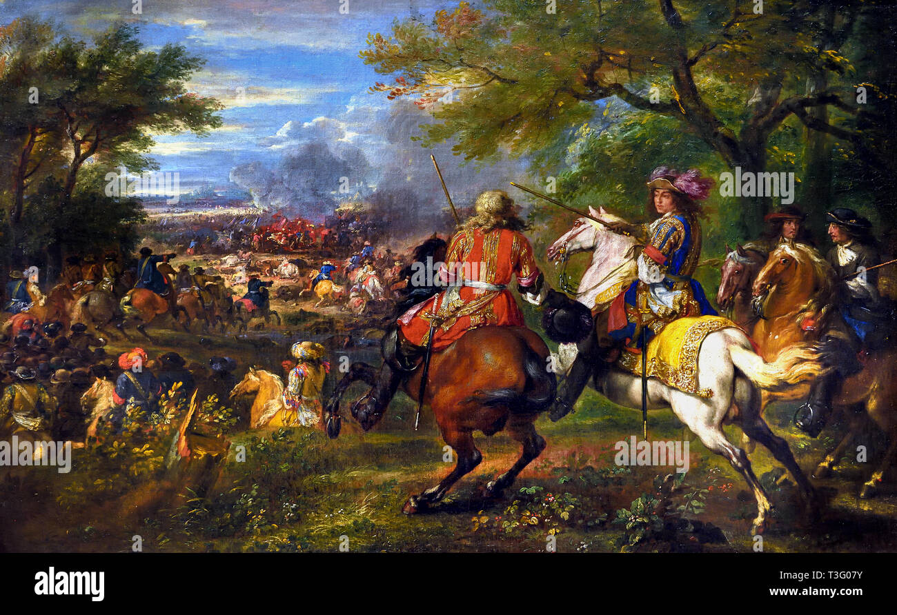 Die Niederlage der spanischen Armee in der Nähe von Brügge Canal, 1667, Adam Frans van der MEULEN, 1632 - 1690, Belgien, Belgien, Flämische, (erste Krieg von Ludwig XIV., König von Frankreich von 1643 bis 1715). Stockfoto