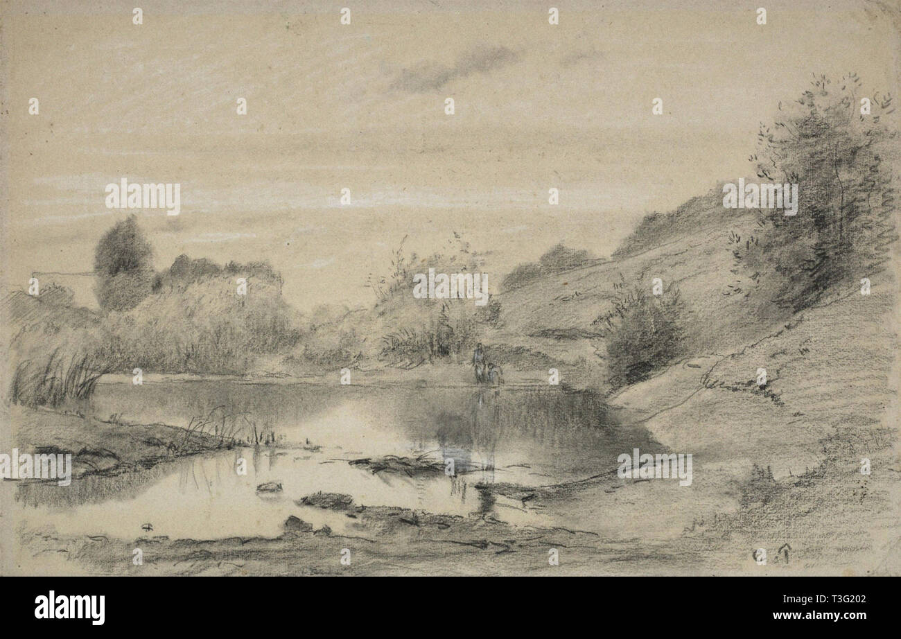 Camille Pissarro (1830 1903) die Zahlen am Ufer der Marne in der Nähe von chennevires Zeichnung 1863 Stockfoto