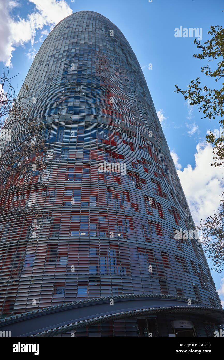 Turm Torre Agbar, Bürogebäude in Barcelona, Spanien Stockfoto