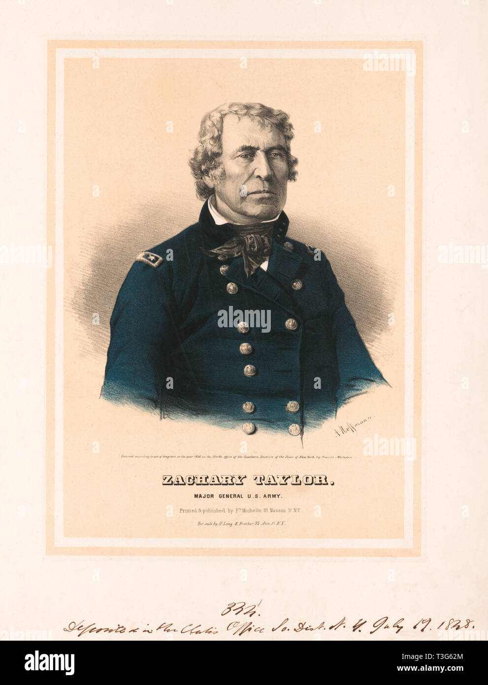 Zachary Taylor, Major General der US-Armee, Lithographie von A.Hoffman, gedruckt und von Francis, Michelin, 1848 veröffentlicht. Stockfoto