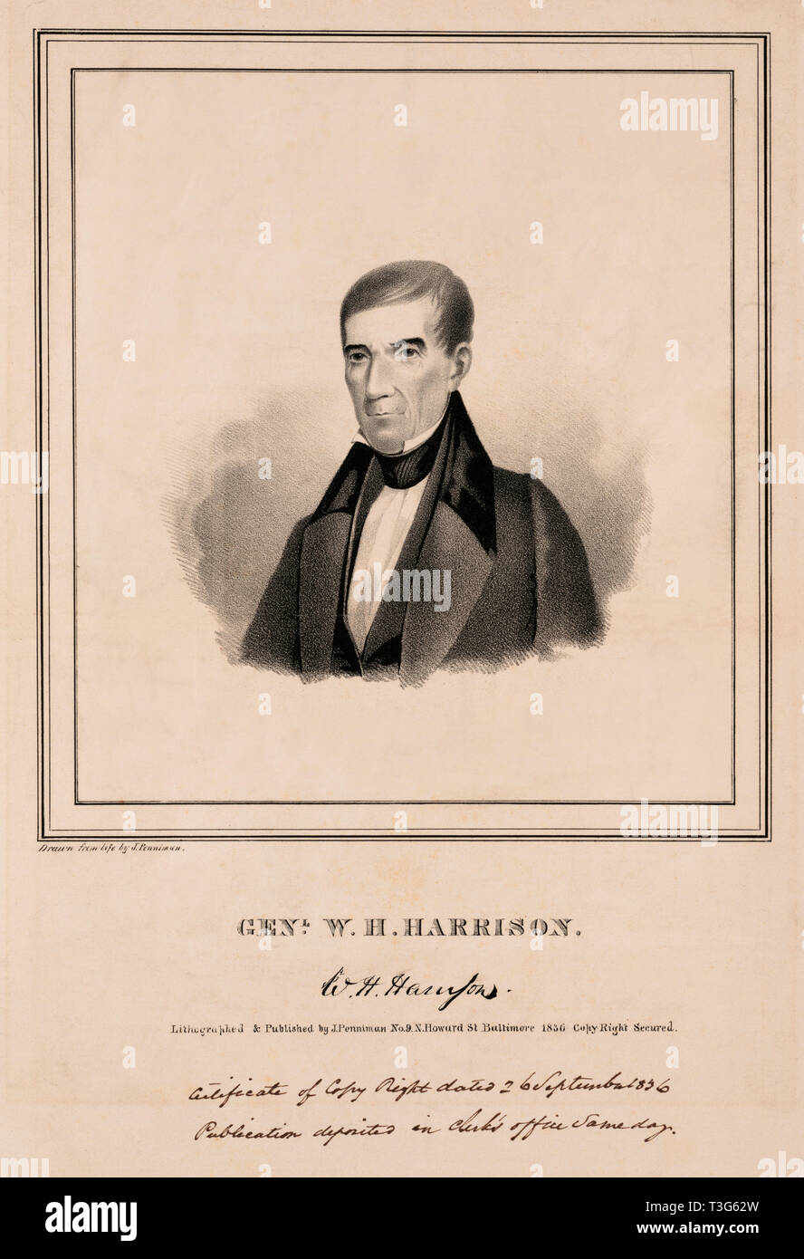 Genl. W.H. Harrison, aus dem Leben von J. Penniman, lithographierte & von J. Penniman, 1836 veröffentlicht wurde Stockfoto