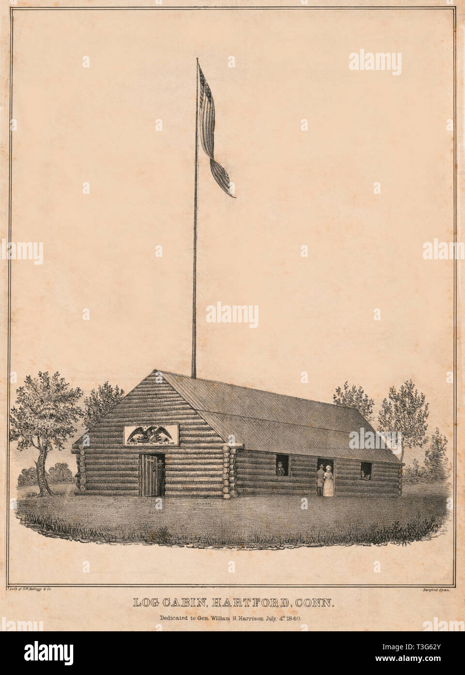 Blockhaus, Hartford, Conn, Gen. William Henry Harrison, Juli 4th, 1840, Lithographie, D.W. Kellogg, 1840 Stockfoto