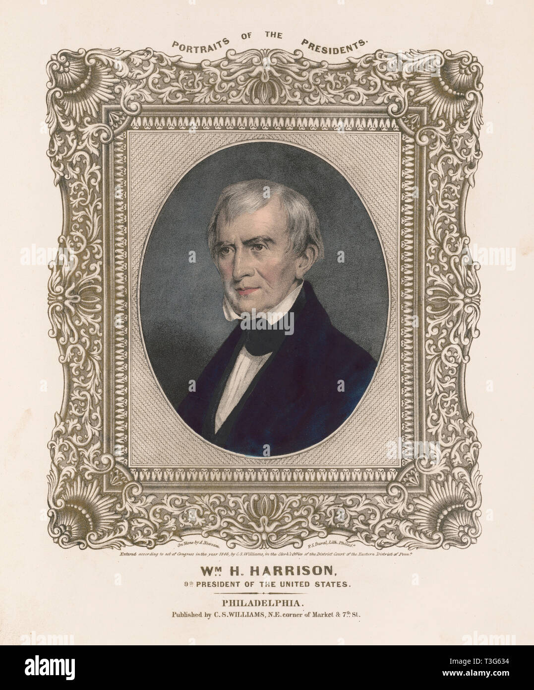 William Henry Harrison, 9. der Präsident der Vereinigten Staaten, Leben auf Stein von A. Newsam, Lithographie von A. Duval, Veröffentlicht von C.S. Williams, Philadelphia, 1846 Stockfoto