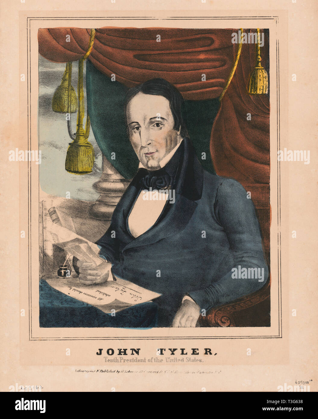 John Tyler, 10. Präsident der Vereinigten Staaten, Lithographie, die von H. Robinson, 1840 veröffentlicht. Stockfoto