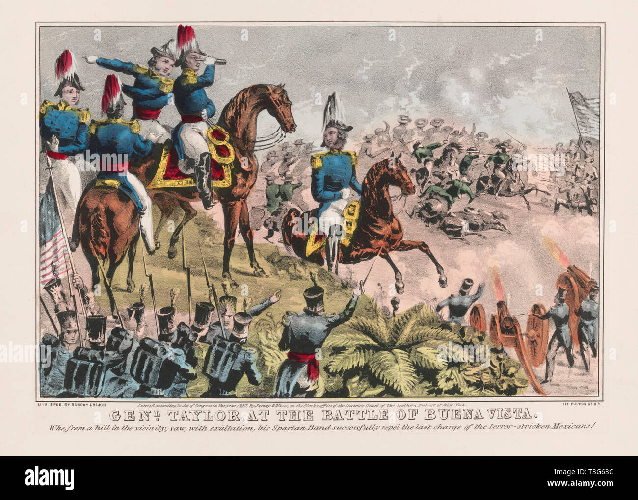 General Taylor in der Schlacht von Buena Vista, Lithographie, von Sarony & Major, 1847 veröffentlicht. Stockfoto
