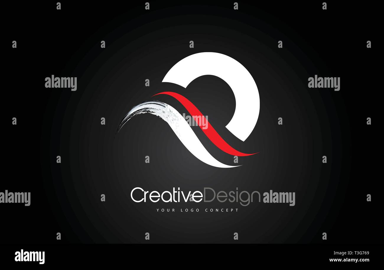 Weiß und Rot O Schreiben Design Pinsel Farbe streichen. Schreiben Logo auf schwarzem Hintergrund Stock Vektor