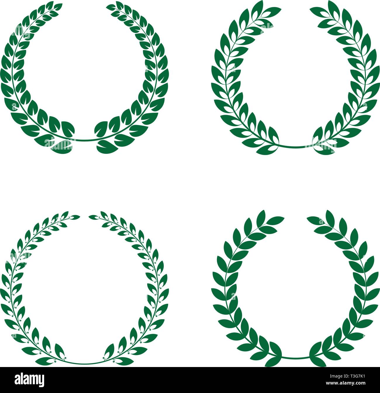 Vier verschiedene grüne Laurel Kränze auf weißem Hintergrund Vektor-illustration isoliert Stock Vektor