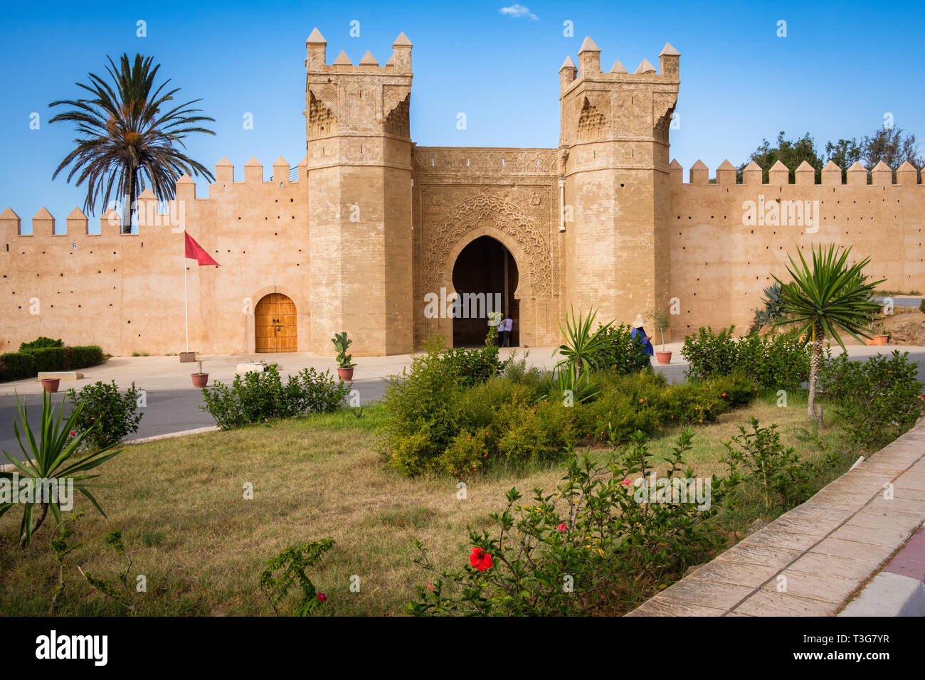 Marokko, Rabat. Website von Chellah, Nekropole, die auf dem XIII Jahrhundert erbaut auf den Ruinen der ehemaligen römischen Stadt Sala Colonia. zurückgehen. Vordere Doo Stockfoto