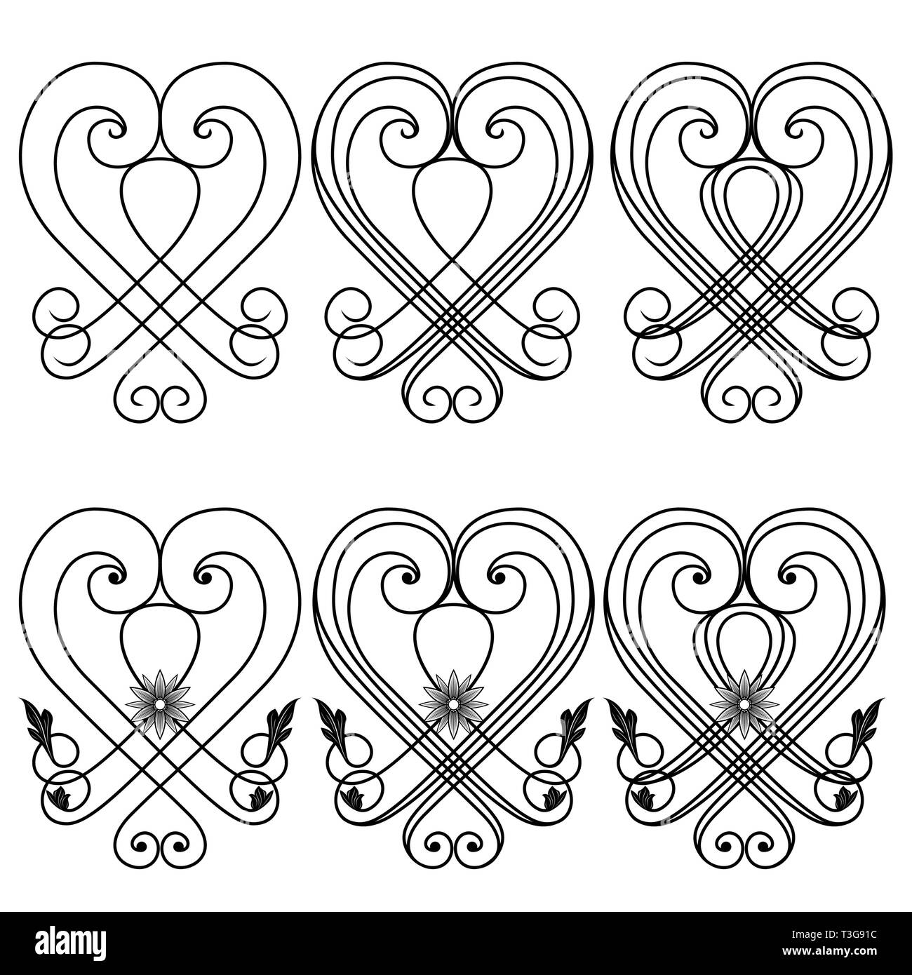 Satz von sechs Grenze floral Design Elemente für Rahmen und andere, handgezeichnete Vektorgrafiken Stock Vektor