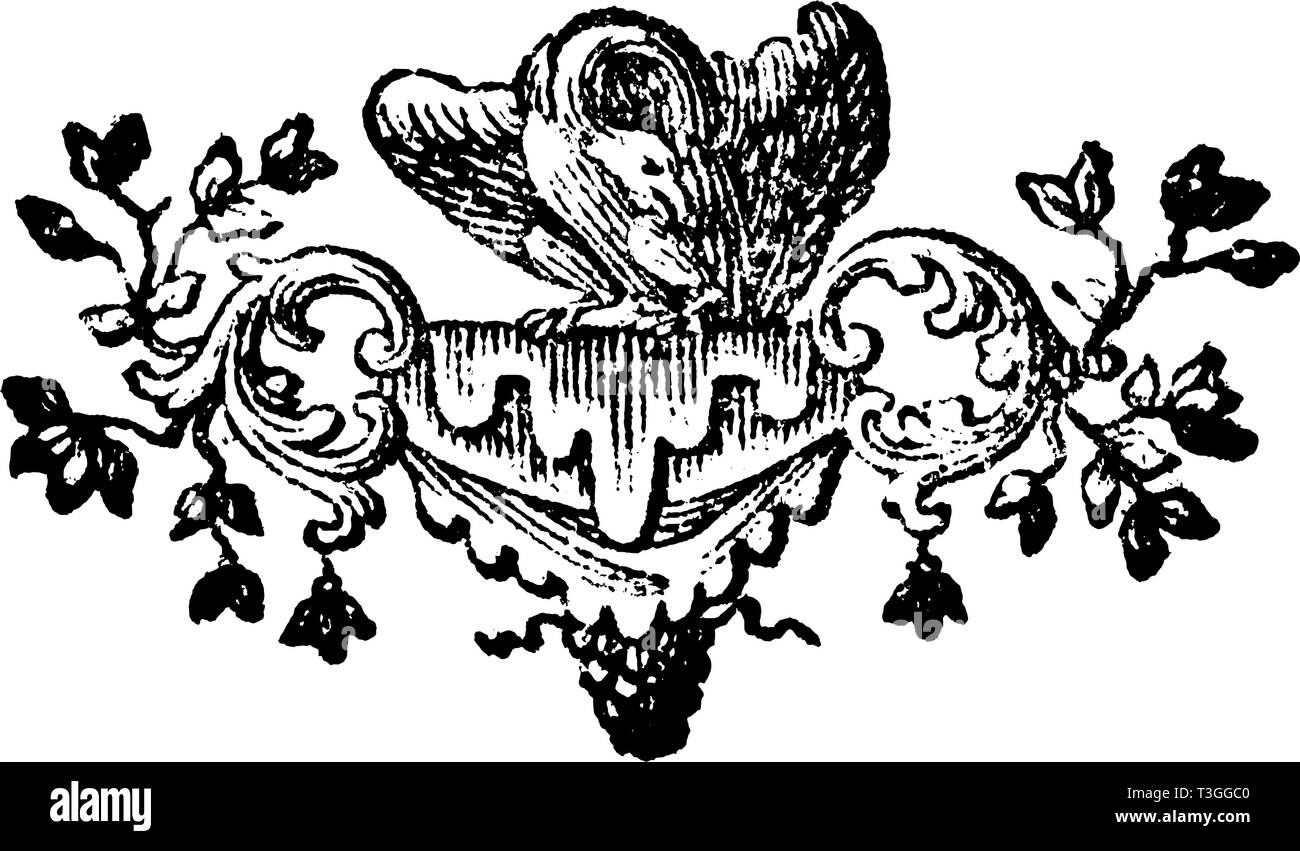 Antike Vektorzeichnung oder Gravur von klassischen Vintage floral dekorative Gestaltung von Eagle sitzen auf floralen Ornament mit Blätter und Trauben. Von Romische Historie, in Breslau 1762 gedruckt. Stock Vektor