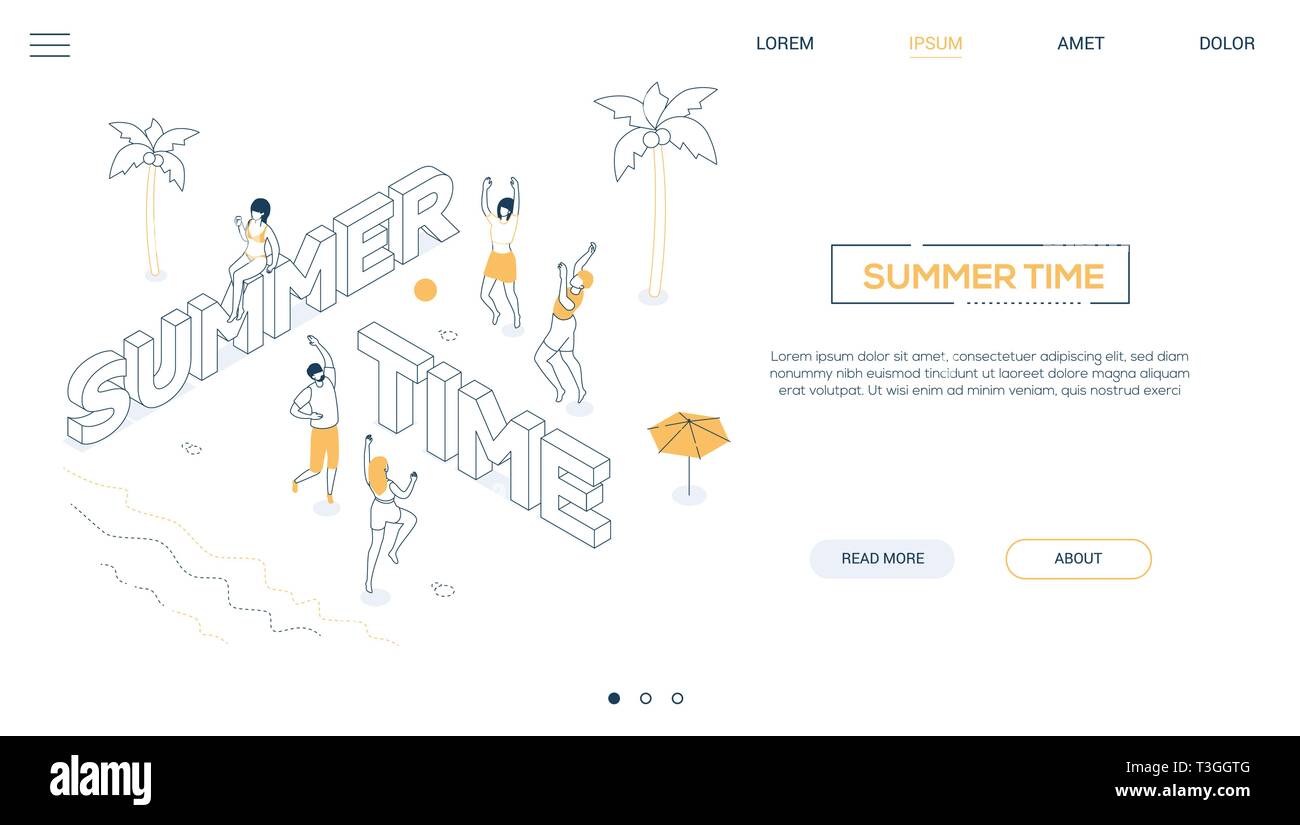 Sommerzeit - Line Design Stil isometrische Web Banner Stock Vektor