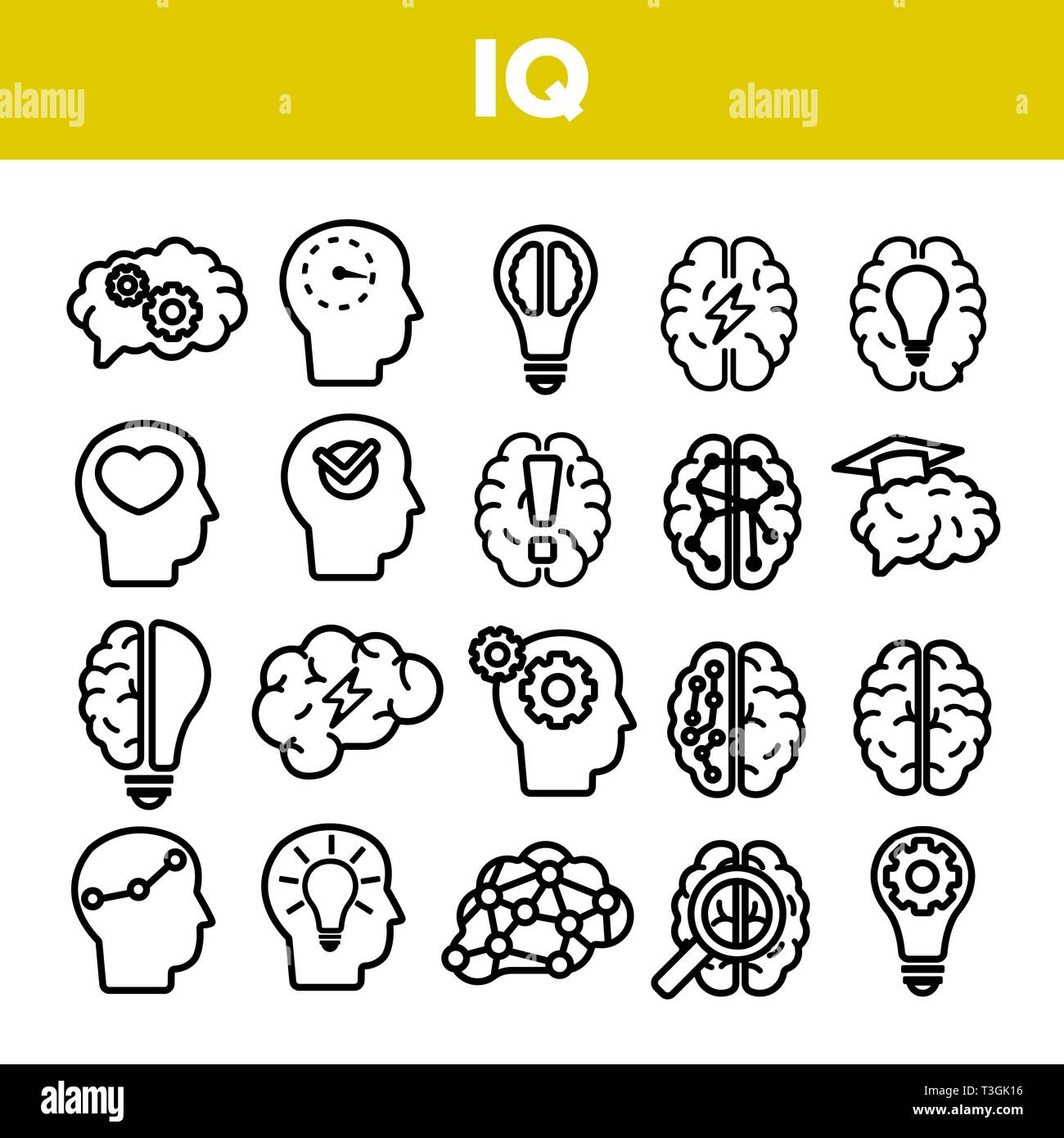 IQ, Intellekt Linear Vector Icons Set dünne Piktogramm Stock Vektor