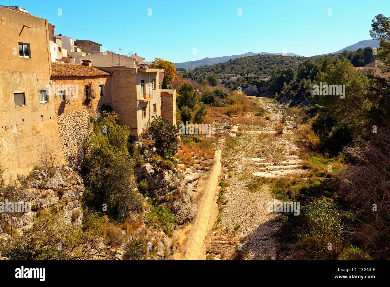 Die trockenen Schlucht, die durch Gata de Schluchten in der Provinz Alicante, Spanien Stockfoto