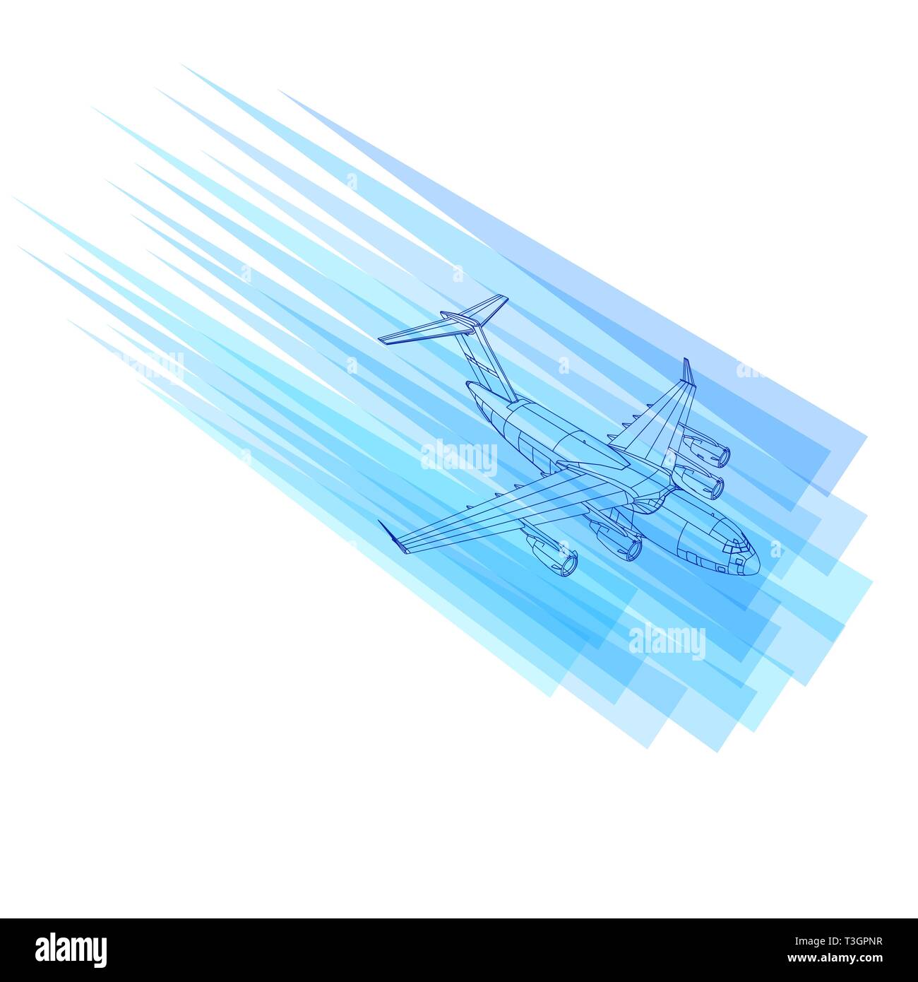 Hintergrund mit fliegenden Flugzeug. Logo mit der Kontur einer fliegenden Flugzeug und blauen Linien. Vector Illustration Stock Vektor