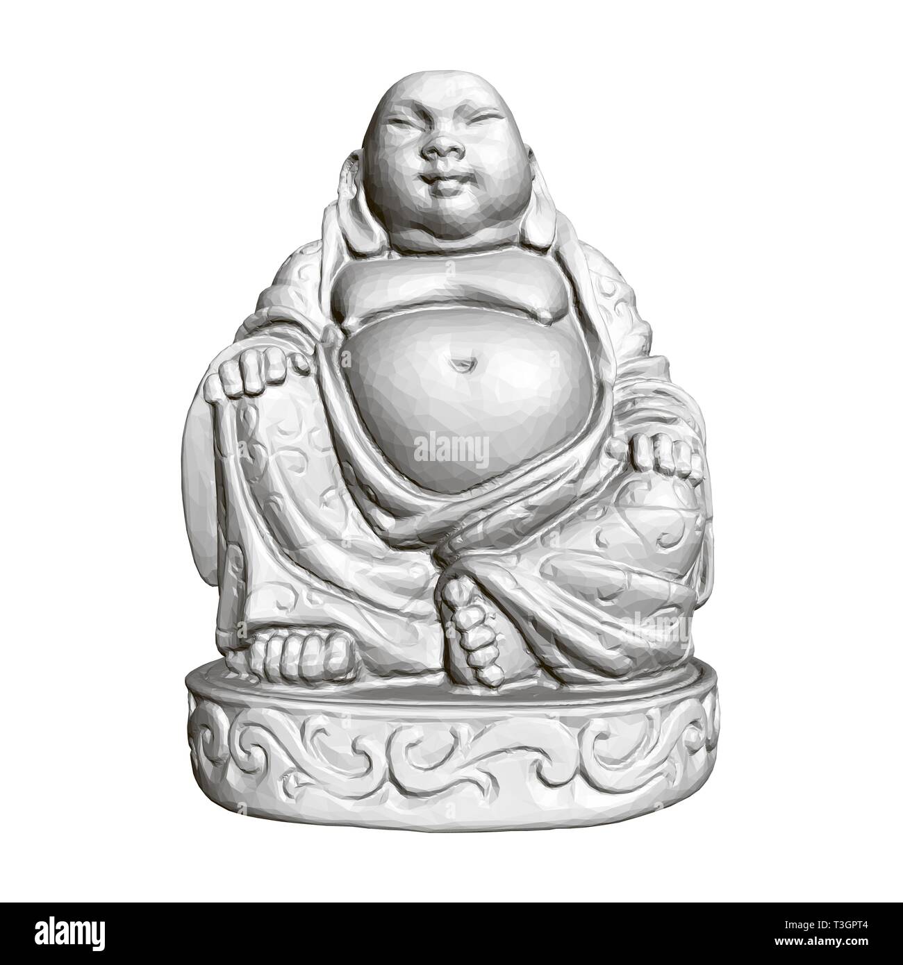 Polygonale Statue des Maitreya. 3D. Ansicht von vorn Stock Vektor