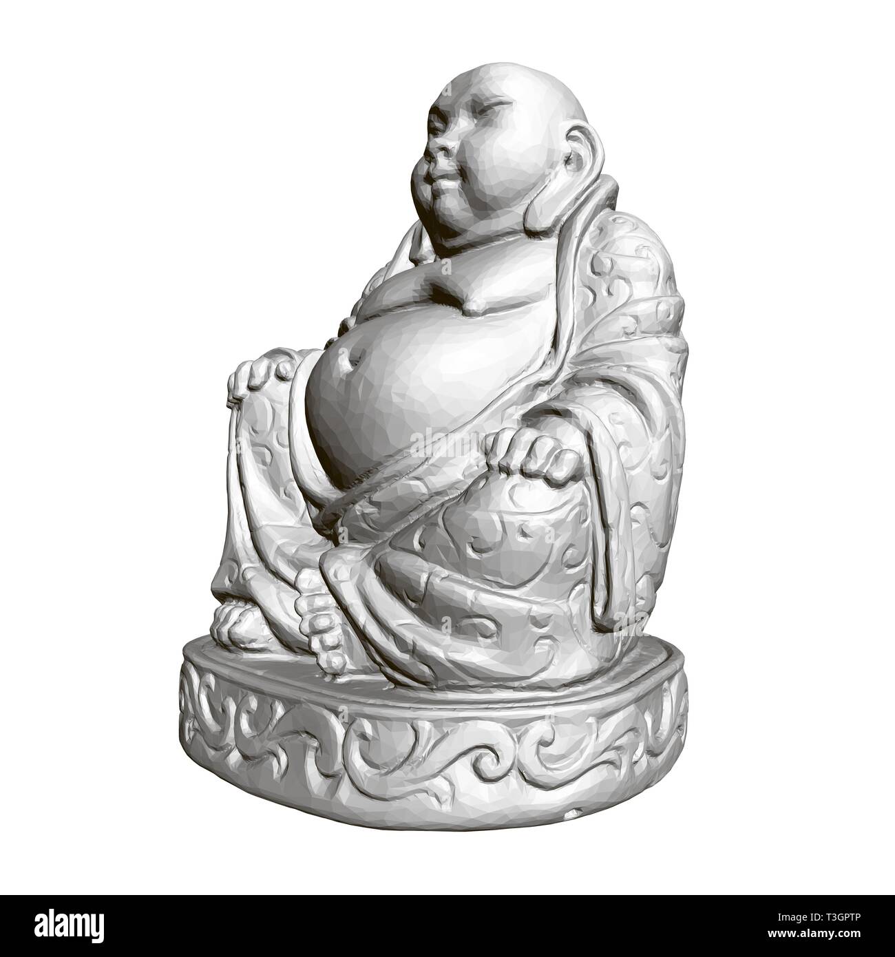 Polygonale Statue des Maitreya. 3D. Von der Seite. Stock Vektor