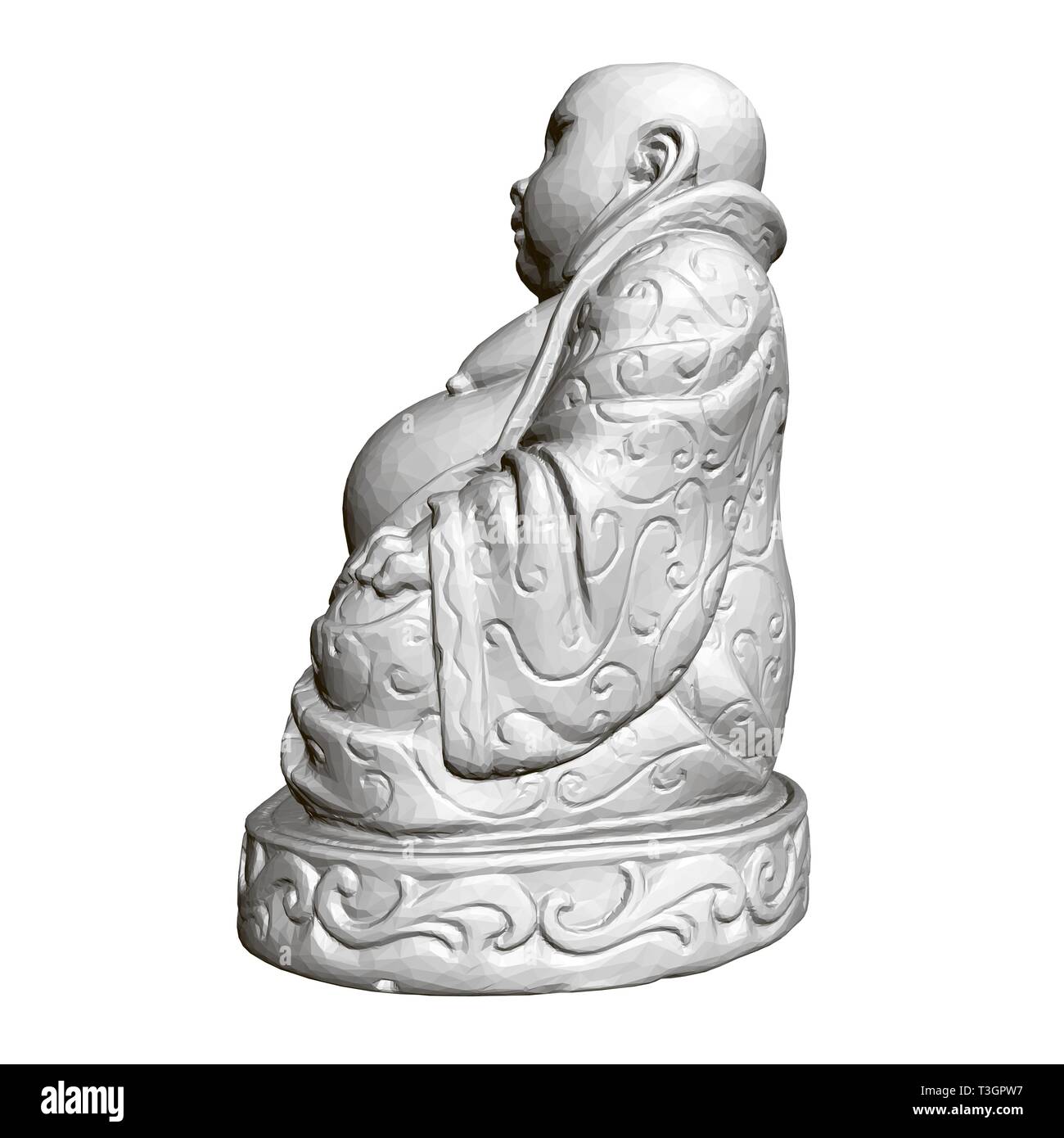 Polygonale Statue des Maitreya. 3D. Seitenansicht Stock Vektor