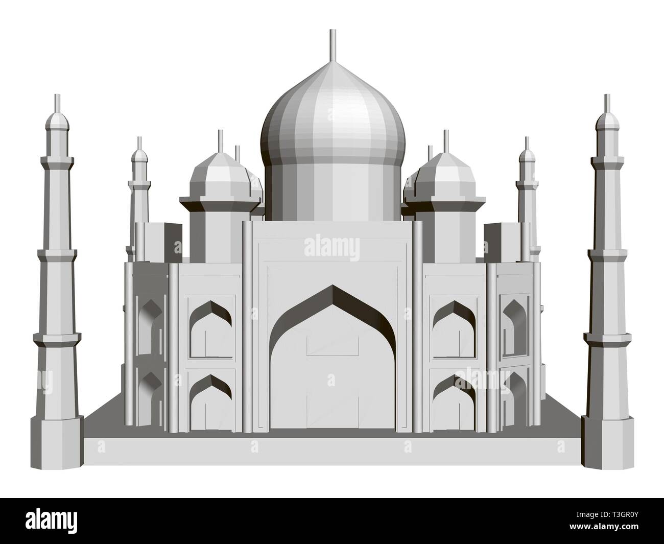 Polygonale Gebäude Modell des Taj Mahal. 3D. Ansicht von vorn Stock Vektor