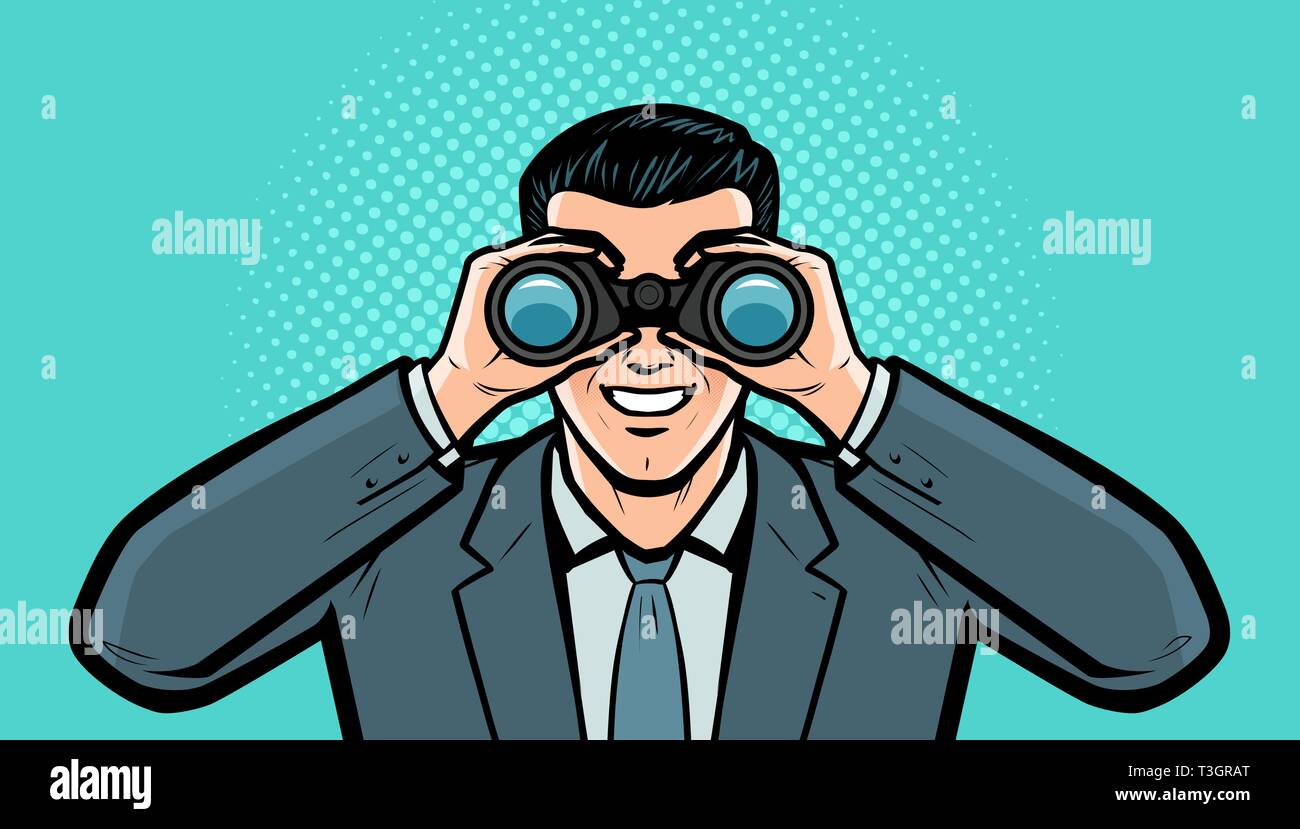 Geschäftsmann sieht im Ziel durch ein Fernglas. Business Vector Illustration Stock Vektor