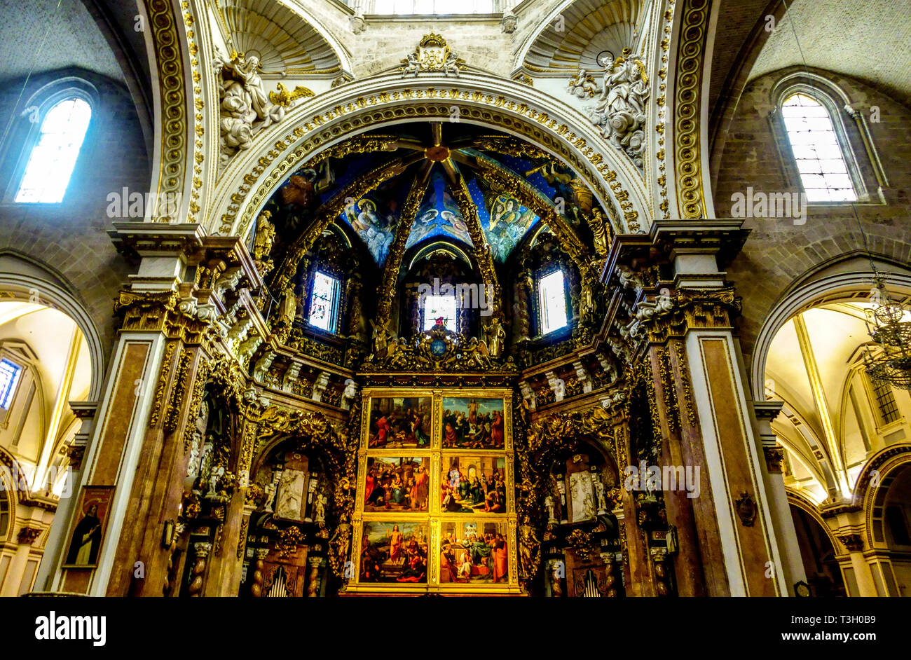 Valencia Altarbild Kathedrale Altar, Spanien Europa Stockfoto