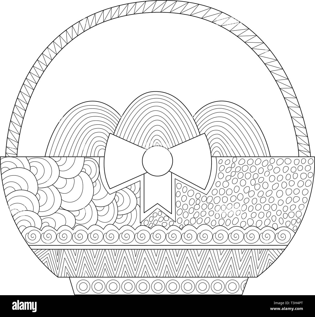 Dekorativ Ostern Korb mit Eier für Erwachsene Anti stress Färbung Seite Stock Vektor