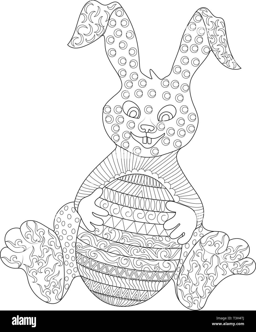 Ostern Korb mit 6 Eiern in Zentangle Muster Färbung Seite Stock Vektor