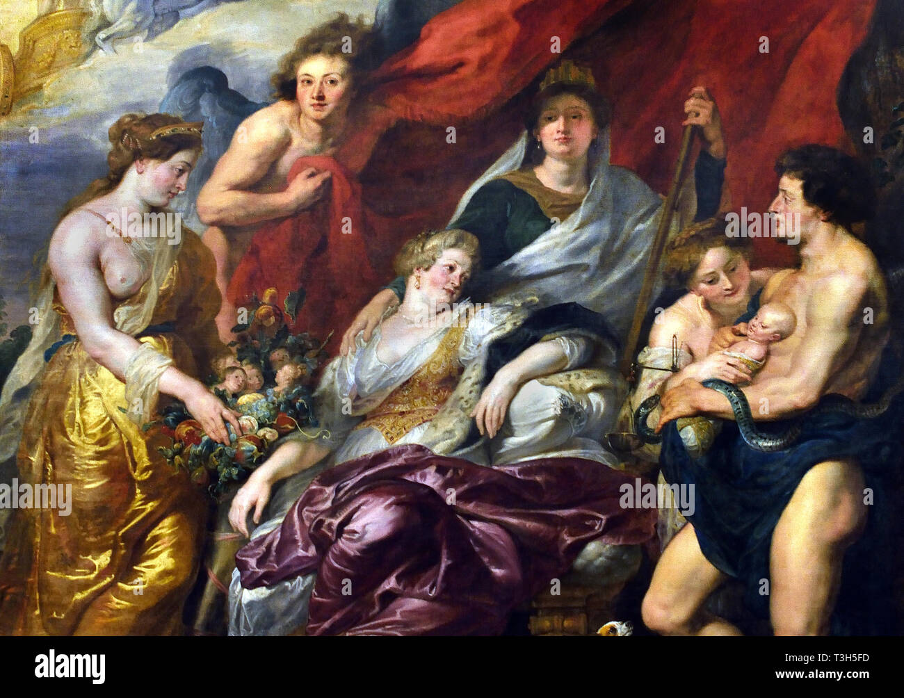 Die Geburt des Dauphin (Louis XIII) in Fontainebleau - Die Marie de Medici Zyklus 1622-1624 von Peter Paul Rubens im Auftrag von Königin Marie de Medici, der Witwe von König Heinrich IV. von Frankreich, für die Luxemburg Palace in Paris, Stockfoto