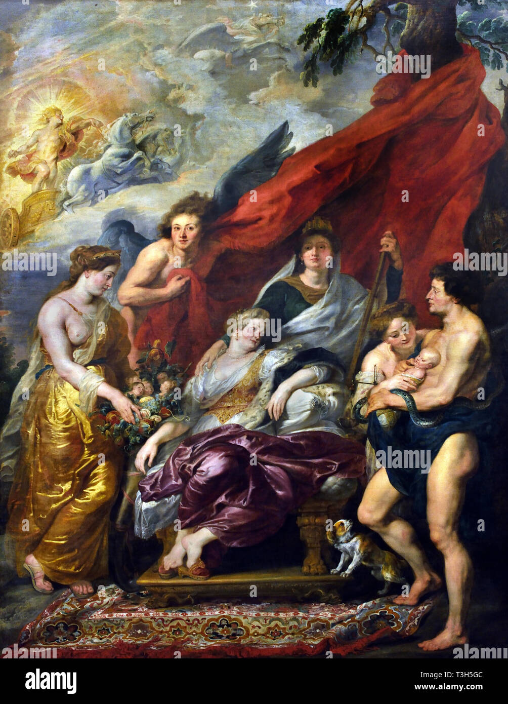 Die Geburt des Dauphin (Louis XIII) in Fontainebleau - Die Marie de Medici Zyklus 1622-1624 von Peter Paul Rubens im Auftrag von Königin Marie de Medici, der Witwe von König Heinrich IV. von Frankreich, für die Luxemburg Palace in Paris, Stockfoto
