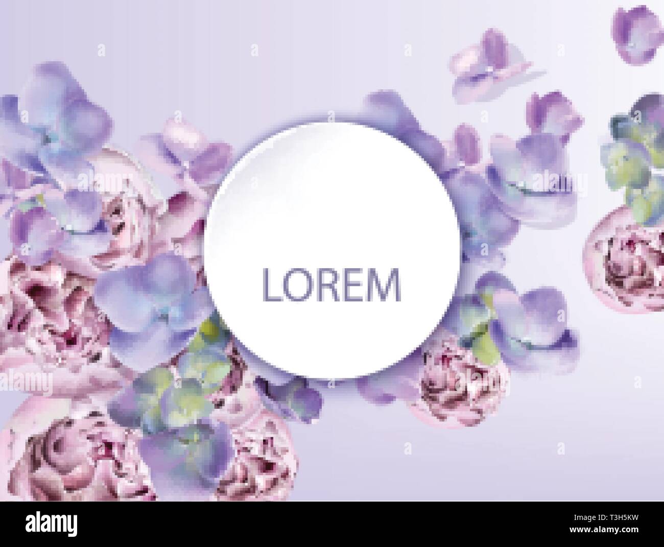 Pfingstrose Blumen Aquarell Vektor Karte. Schönen floralen Dekor Hochzeit Vorlage Stock Vektor