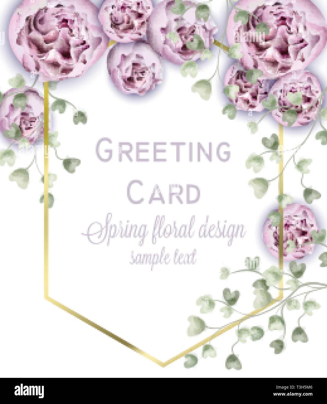 Feder pfingstrose Blumen Aquarell Vektor Rahmen. Schöne Blumen Hochzeit oder Party Einladung Vorlage Stock Vektor