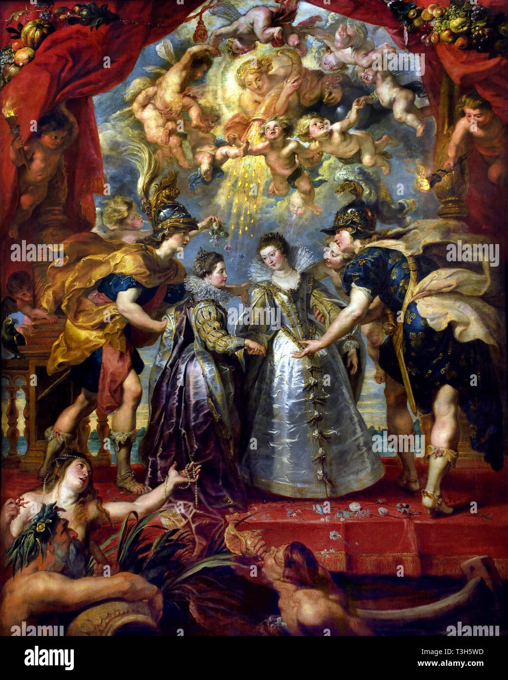 Der Austausch der Prinzessinnen an der spanischen Grenze - Die Marie de Medici Zyklus 1622-1624 von Peter Paul Rubens im Auftrag von Königin Marie de Medici, der Witwe von König Heinrich IV. von Frankreich, für die Luxemburg Palace in Paris, Stockfoto