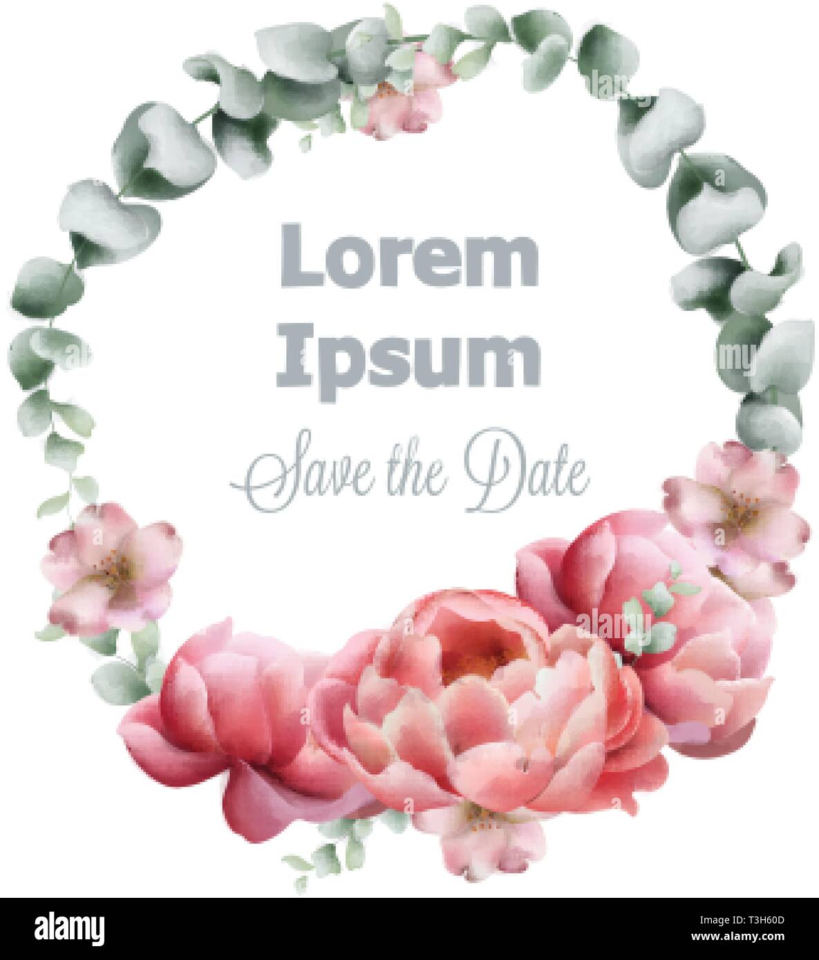 Pfingstrose blumen Kranz Vektor Aquarell. Farbenfrohe saisonale Einrichtung Hintergrund Stock Vektor