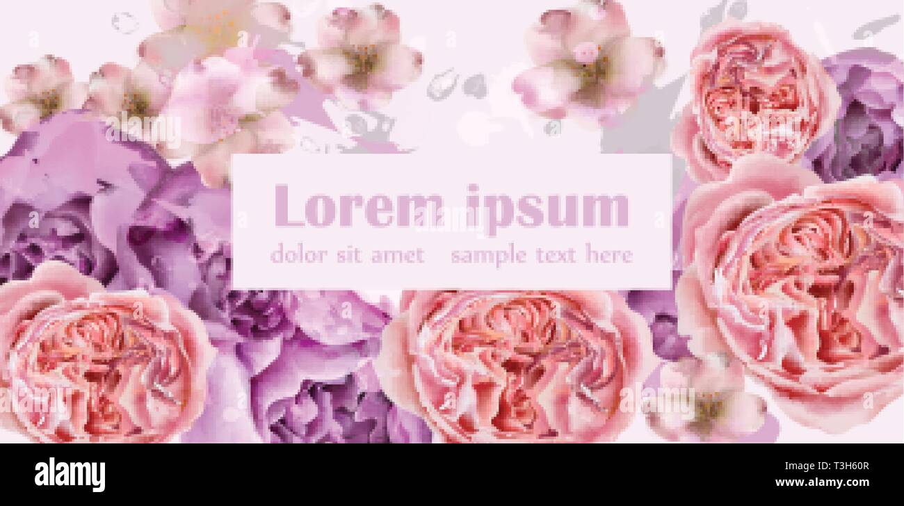 Pfingstrose Frühlingsblumen Vektor Aquarell. Farbenfrohe saisonale Hintergrund Stock Vektor