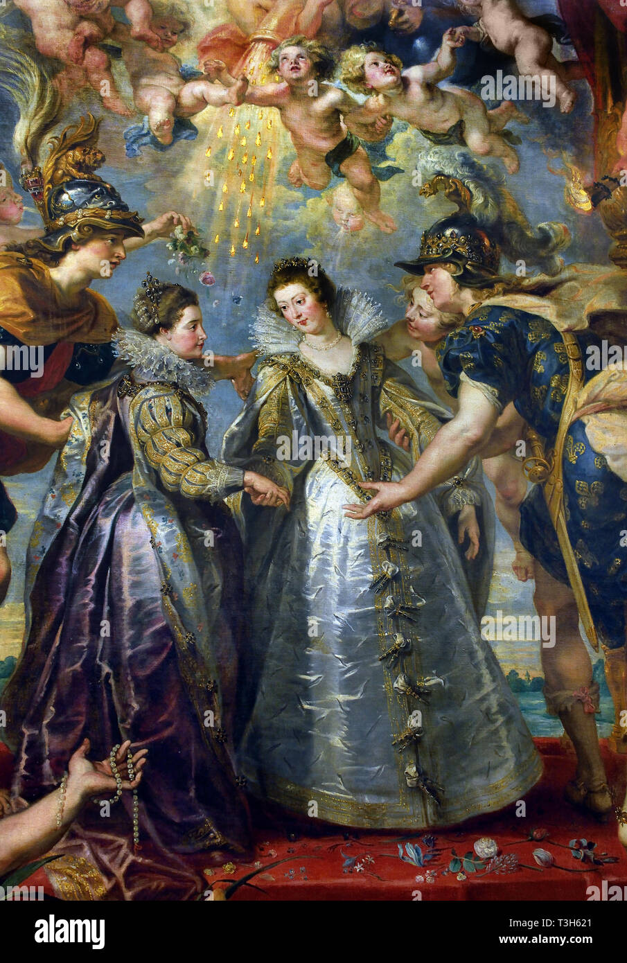 Der Austausch der Prinzessinnen an der spanischen Grenze - Die Marie de Medici Zyklus 1622-1624 von Peter Paul Rubens im Auftrag von Königin Marie de Medici, der Witwe von König Heinrich IV. von Frankreich, für die Luxemburg Palace in Paris, Stockfoto