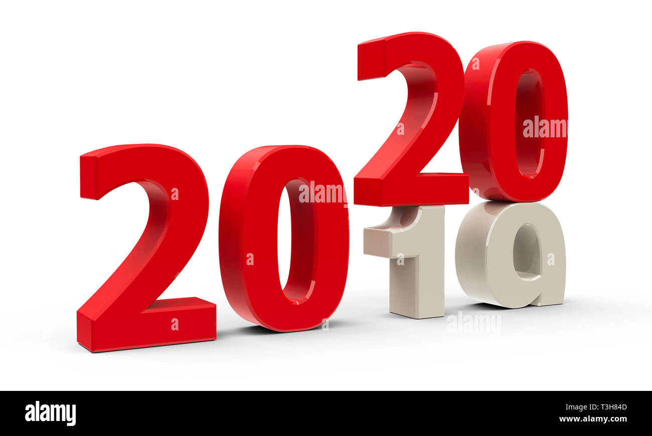 2019-2020 Änderung stellt das neue Jahr 2020, 3D-Rendering, 3D-Darstellung Stockfoto