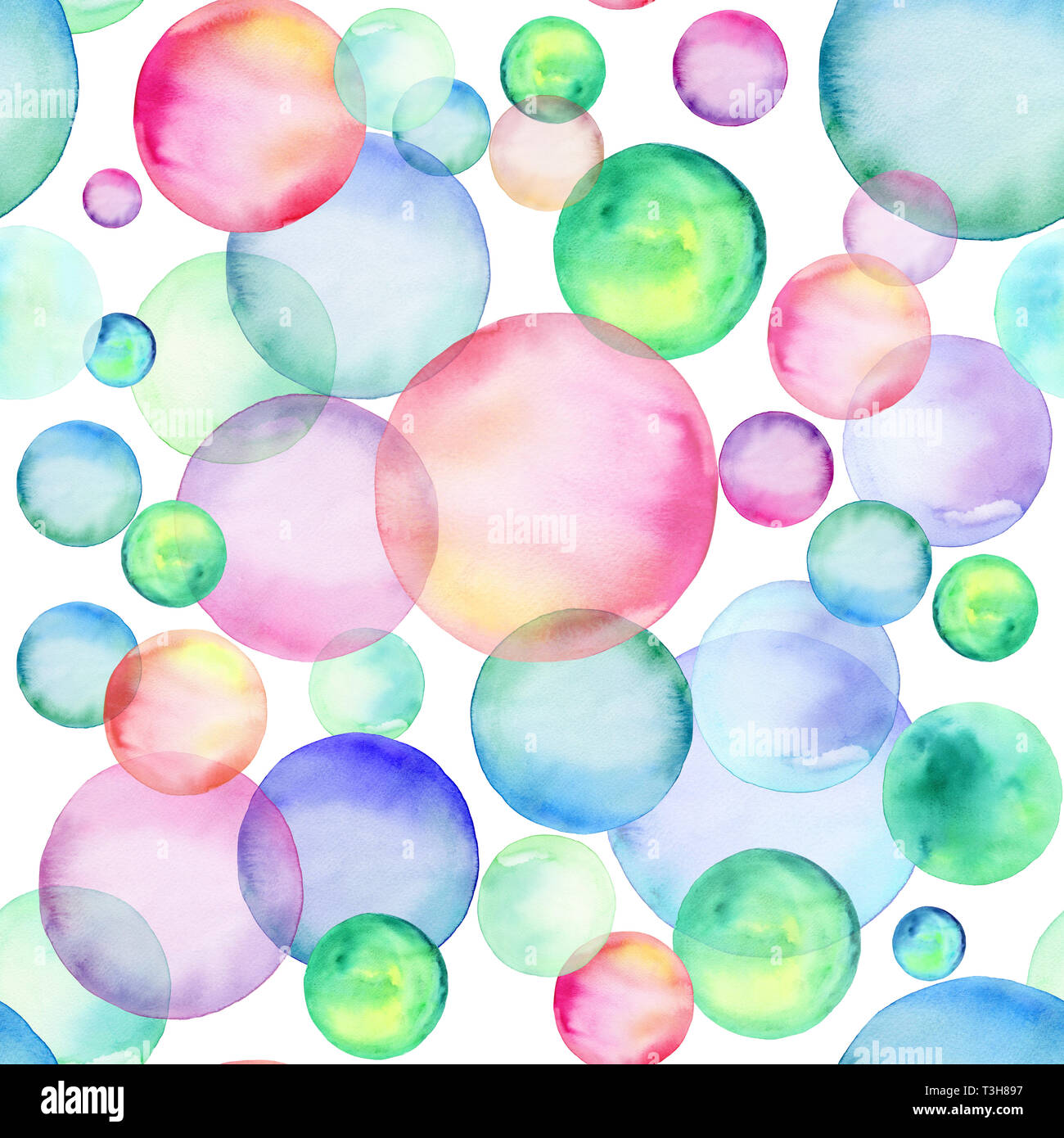 Farbige Aquarell kreisen. Nahtlose Muster. Rainbow Bubbles. Handgezeichneten Illustrationen. Stockfoto