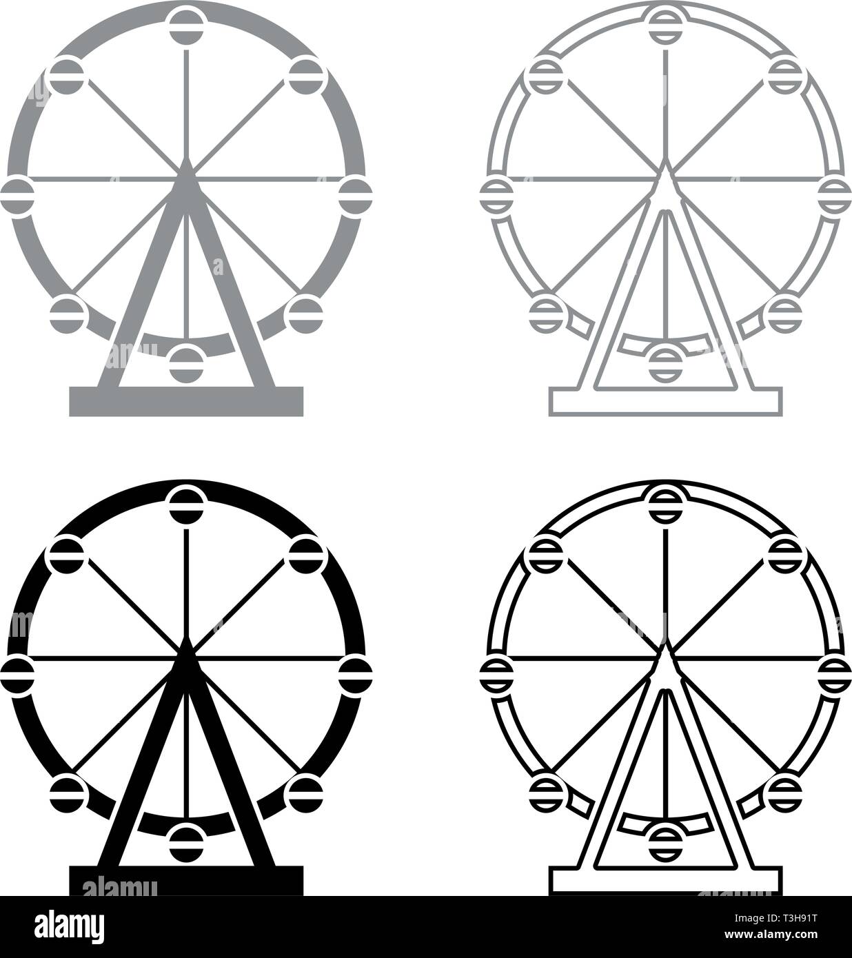 Riesenrad Vergnügungspark im Park auf Anziehung Icon Set schwarz Grau Farbe Vektor-illustration Flat Style simple Image Stock Vektor