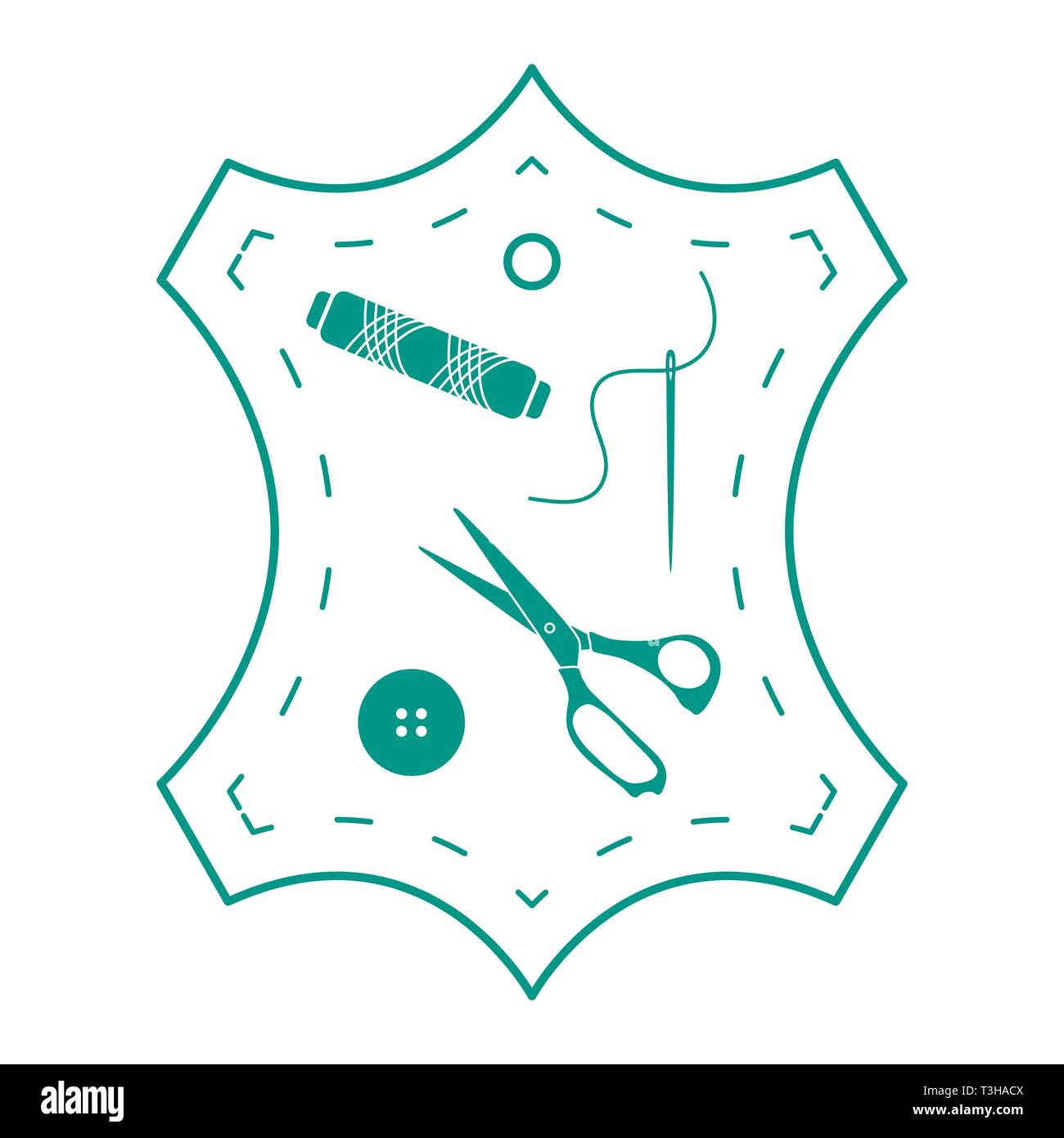 Vector Illustration Mit Werkzeugen Und Zubehor Zum Nahen Taste Faden Schere Nadel Vorlage Fur Design Stoff Drucken Stock Vektorgrafik Alamy