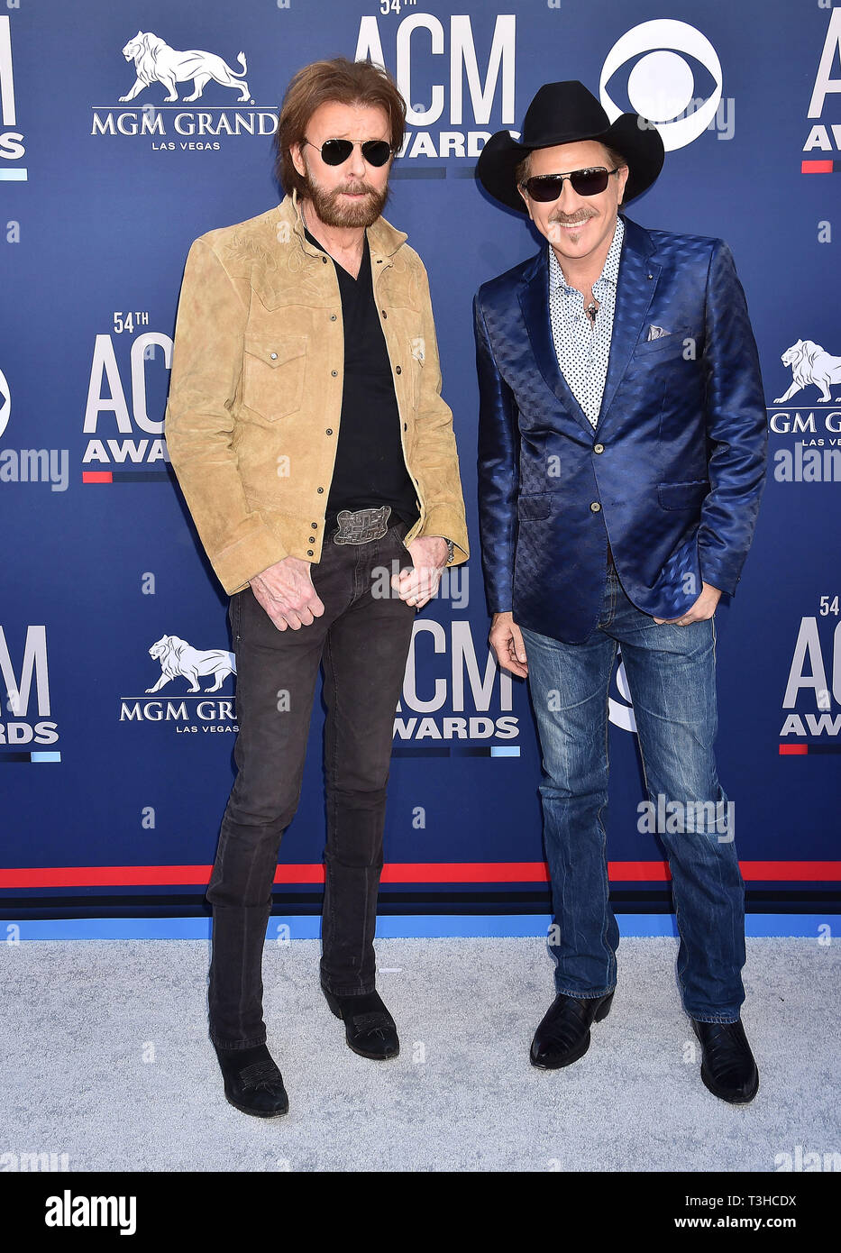 LAS VEGAS, CA - 07 April: Kix Brooks (L) und Ronnie Dunn von Bäche und Dunn nehmen an der 54th Akademie der Country Music Awards im MGM Grand Hotel & Casino am 07 April, 2019 in Las Vegas, Nevada. Stockfoto