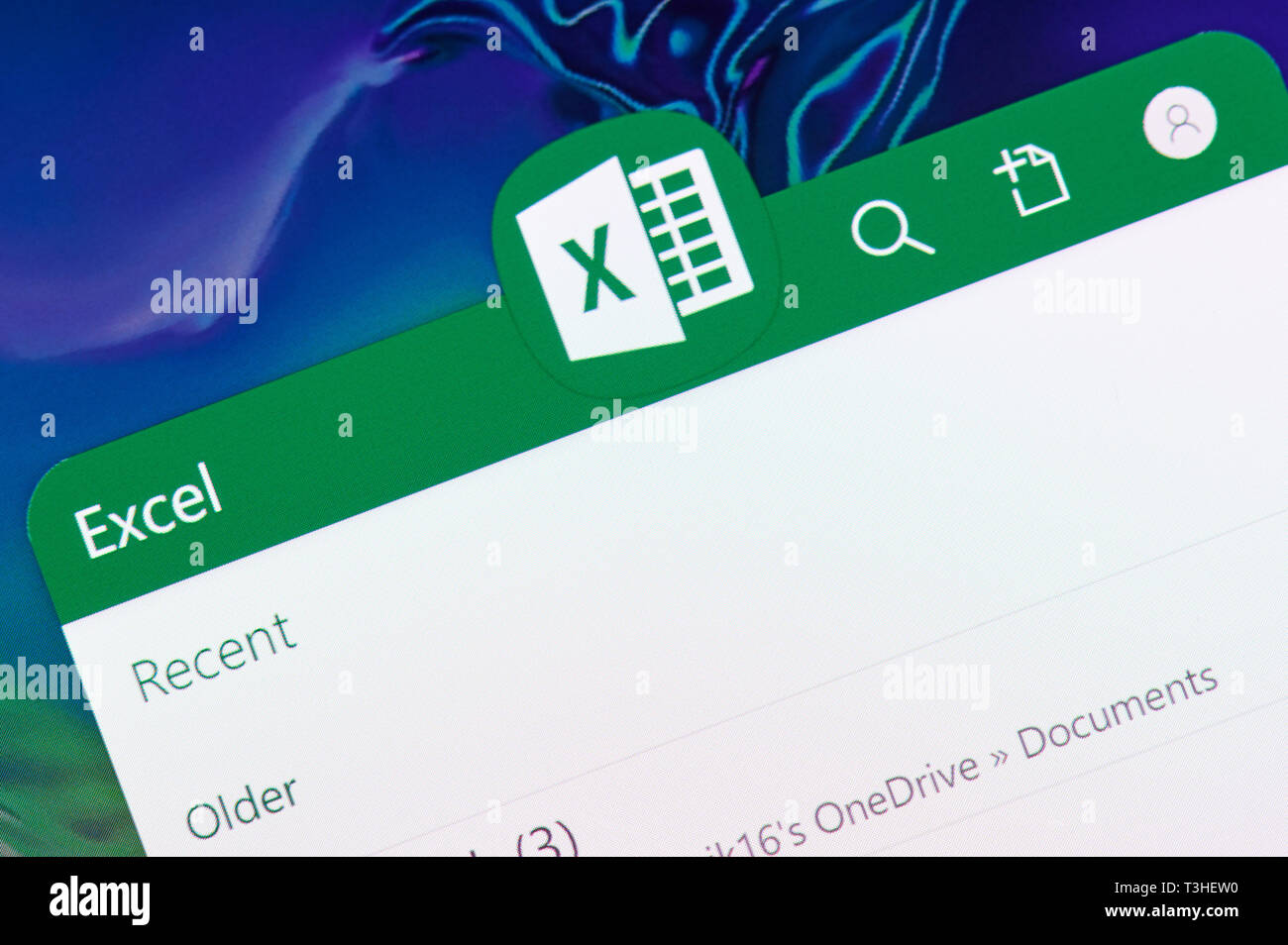 New York, USA - April 8, 2019: Microsoft Excel Anwendung auf digitalen Bildschirm Makro Nahaufnahme Stockfoto