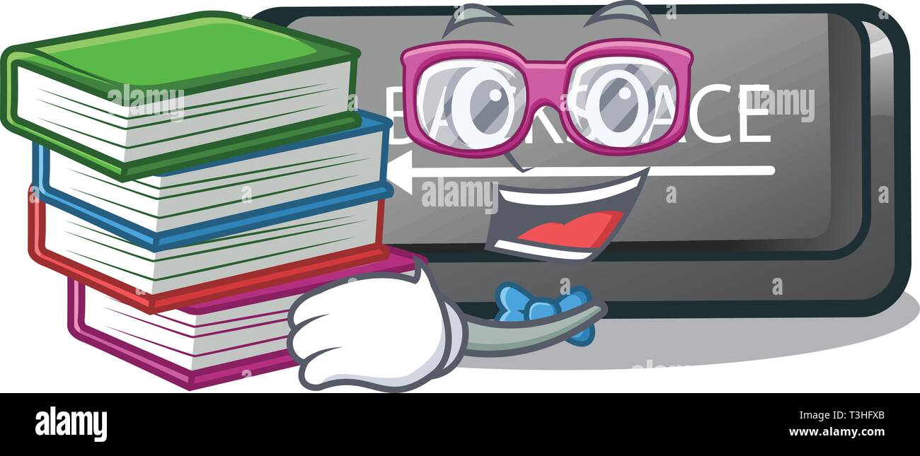 Schüler mit Buch Backspace Taste auf einem Computer Charakter Stock Vektor