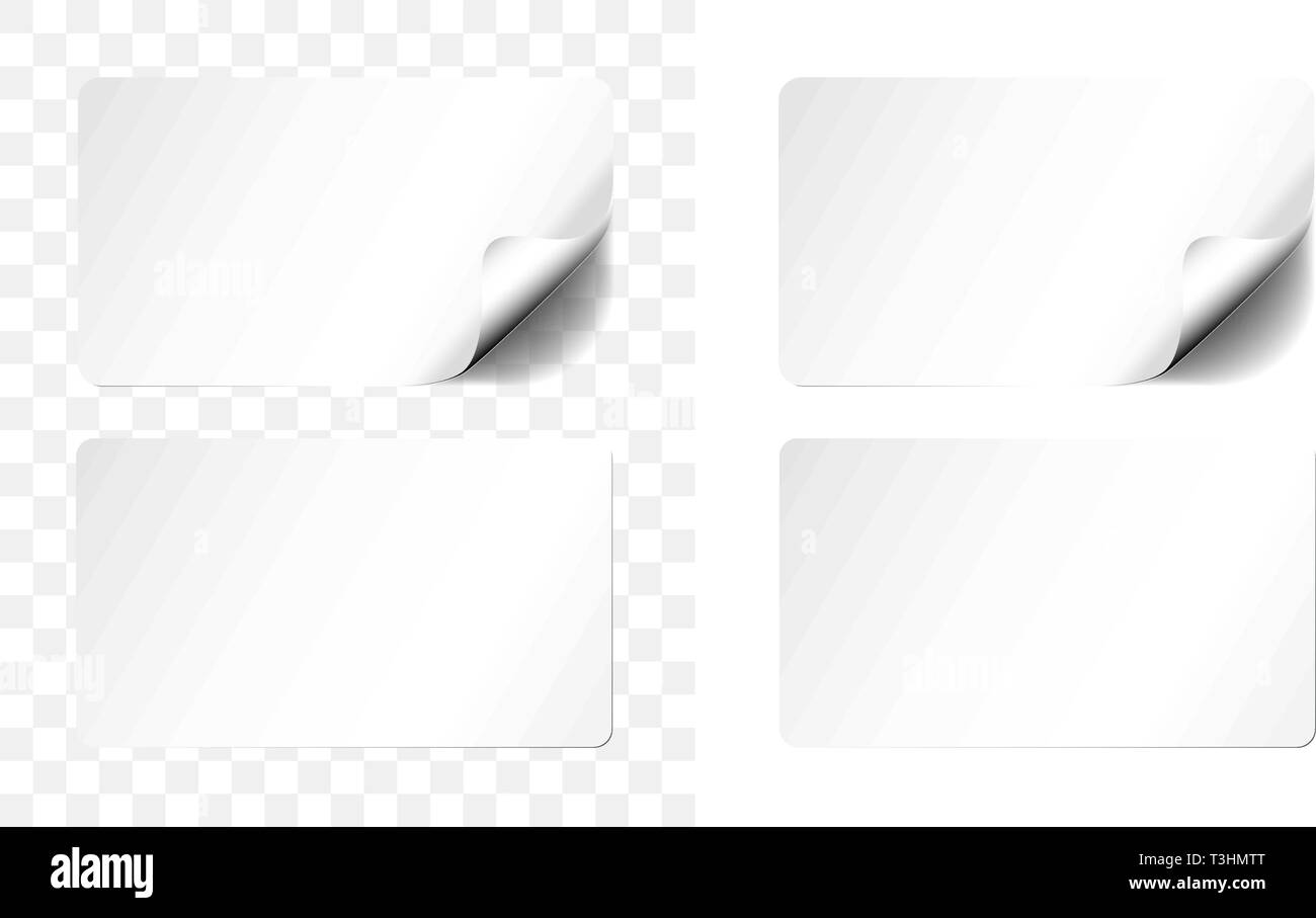 Weiße Aufkleber bzw. sticher in zwei Varianten, eine mit eingerollt Ecke und transparenter Schatten Stock Vektor