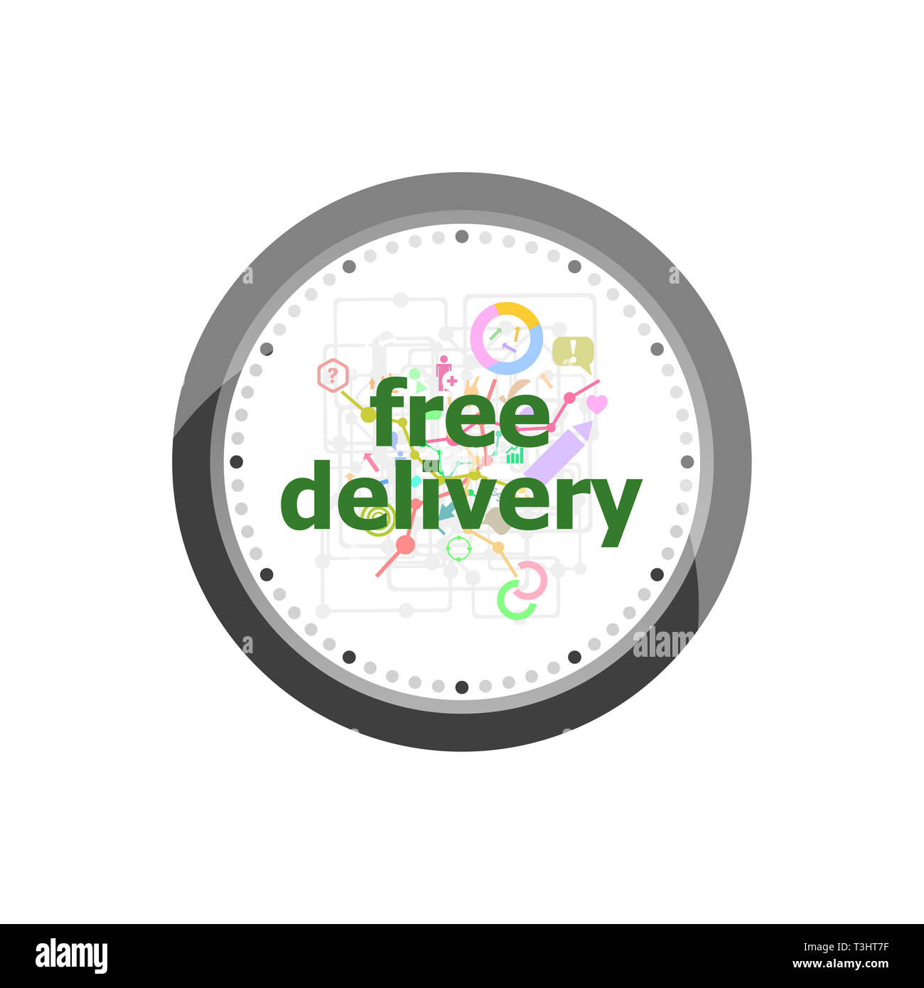 Text Lieferung frei Haus. Geschäftskonzept. Moderne flache Design Konzept Symbole für Internet Marketing. Uhr isoliert auf weißem Hintergrund Stockfoto