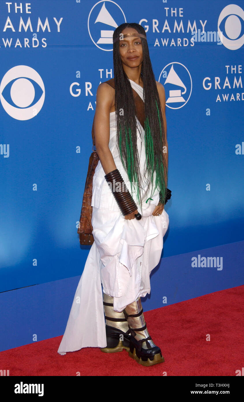 LOS ANGELES, Ca. Februar 27, 2002: Sängerin ERYKAH BADU bei den Grammy Awards 2002 in Los Angeles. Stockfoto