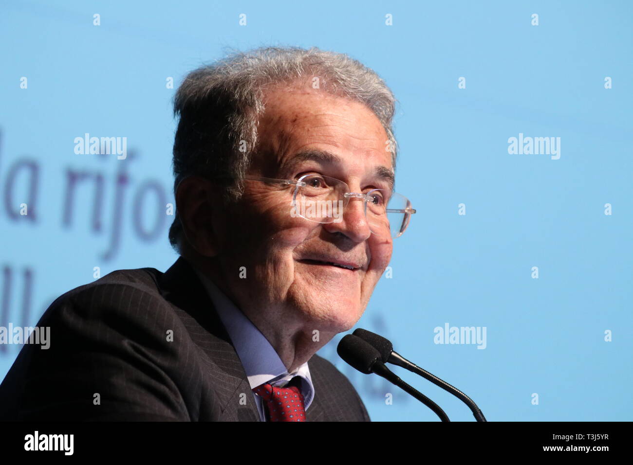 Modena, Italien, April 2019 - Romano Prodi, öffentliche Konferenz über die Zukunft der Europäischen Union Stockfoto