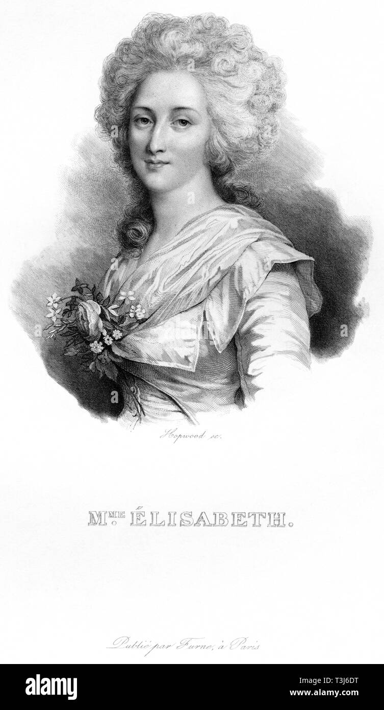 Europa, Frankreich, Madame Élisabeth oder élisabeth Philippe Marie Hélène de Boubon, Schwester von Ludwig XVI. , Kupferstich von Hopwood, wahrscheinl Stockfoto