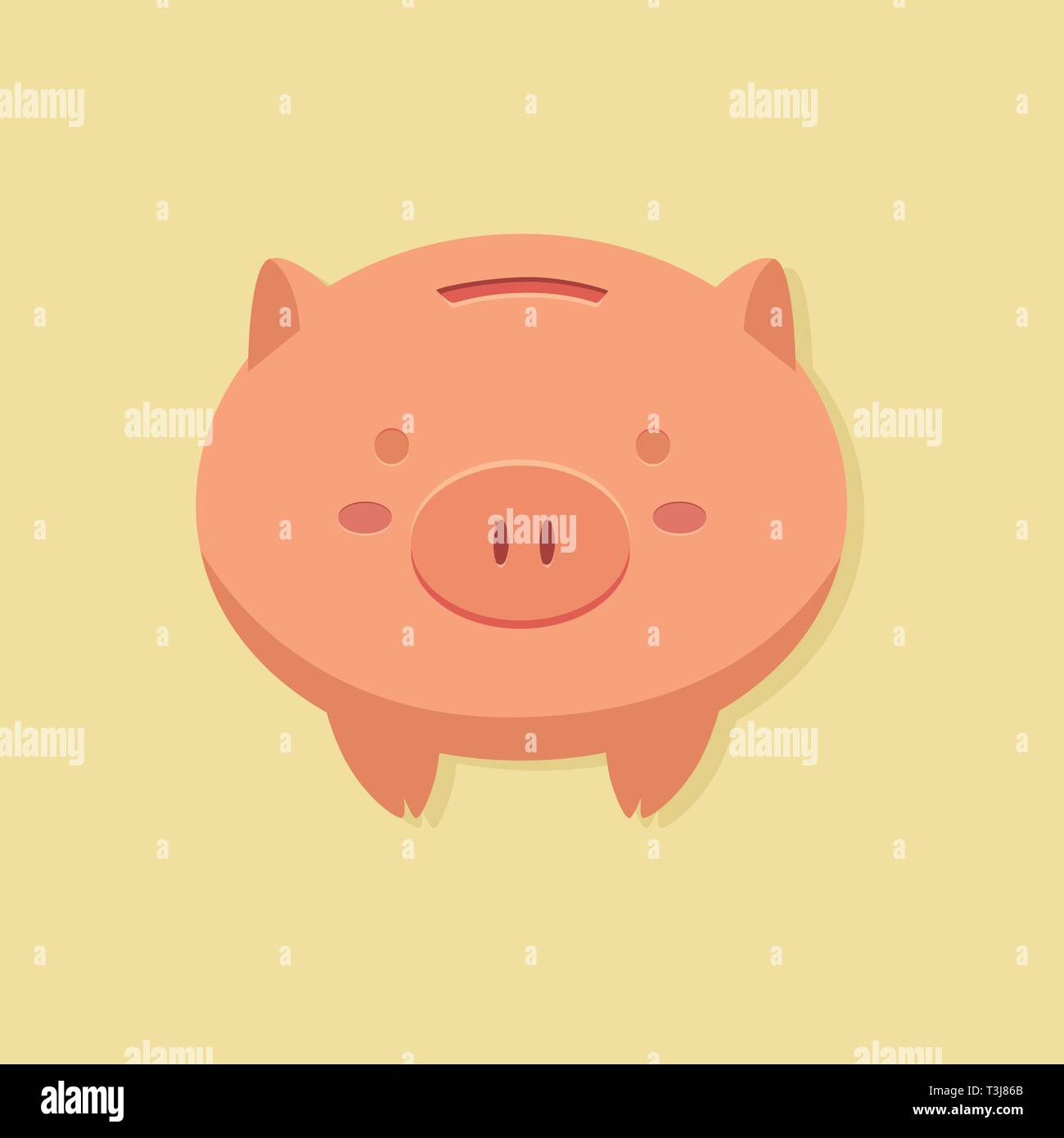 Piggy Bank Spar- und Münzen auf Creme Hintergrund Vector Illustration Stock Vektor