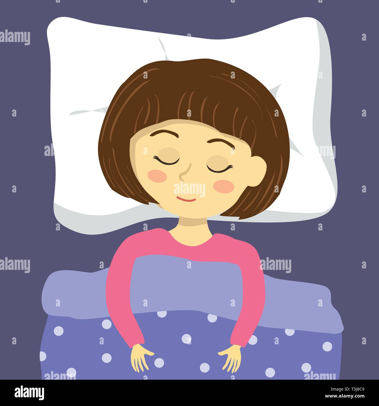 Süße kleine Mädchen schlafend auf dem Bett mit Decke Stock Vektor
