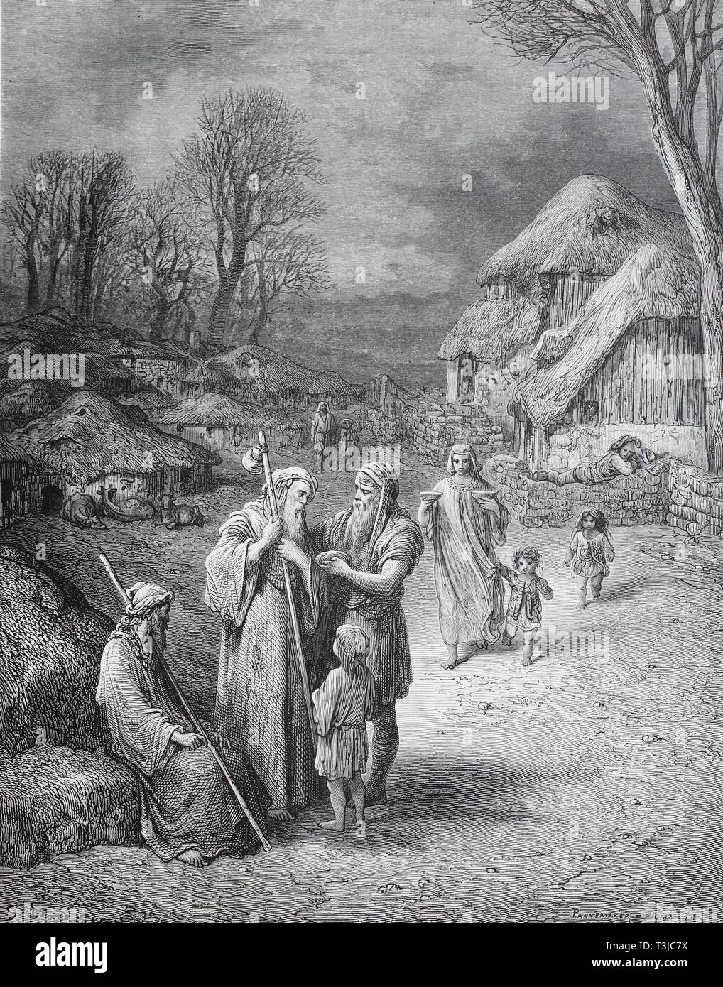Gastfreundschaft für Pilger in Jerusalem im 11. Jahrhundert vor dem ersten Kreuzzug, historische Darstellung, 1880, Deutschland Stockfoto