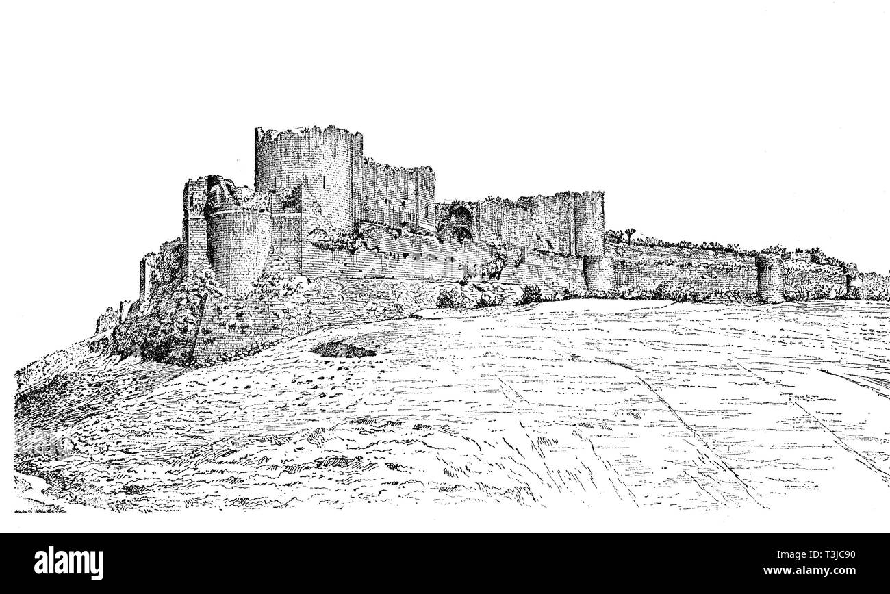 Burg Margat, Markab, eine Burg in Syrien, Kreuzritter Festung, Gastfreundschaft Schloss, historische Darstellung, 1880, Syrien Ruine Stockfoto
